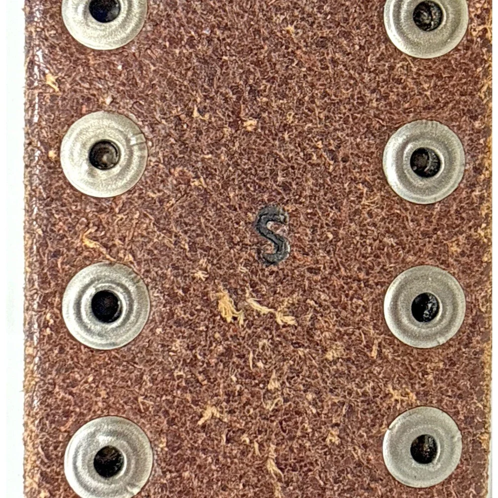 J Crew Rivet Adjustable O Ring Belt Womens S/M Brown VTG Wide Studs Leather